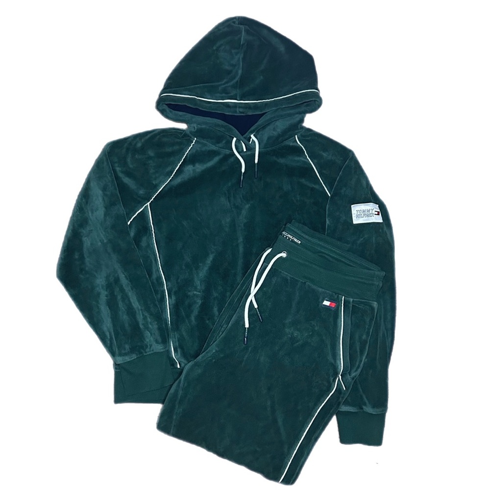 Tommy Hilfiger Sport Velour Track Suit Set Women’s Large Forest Green Y2K